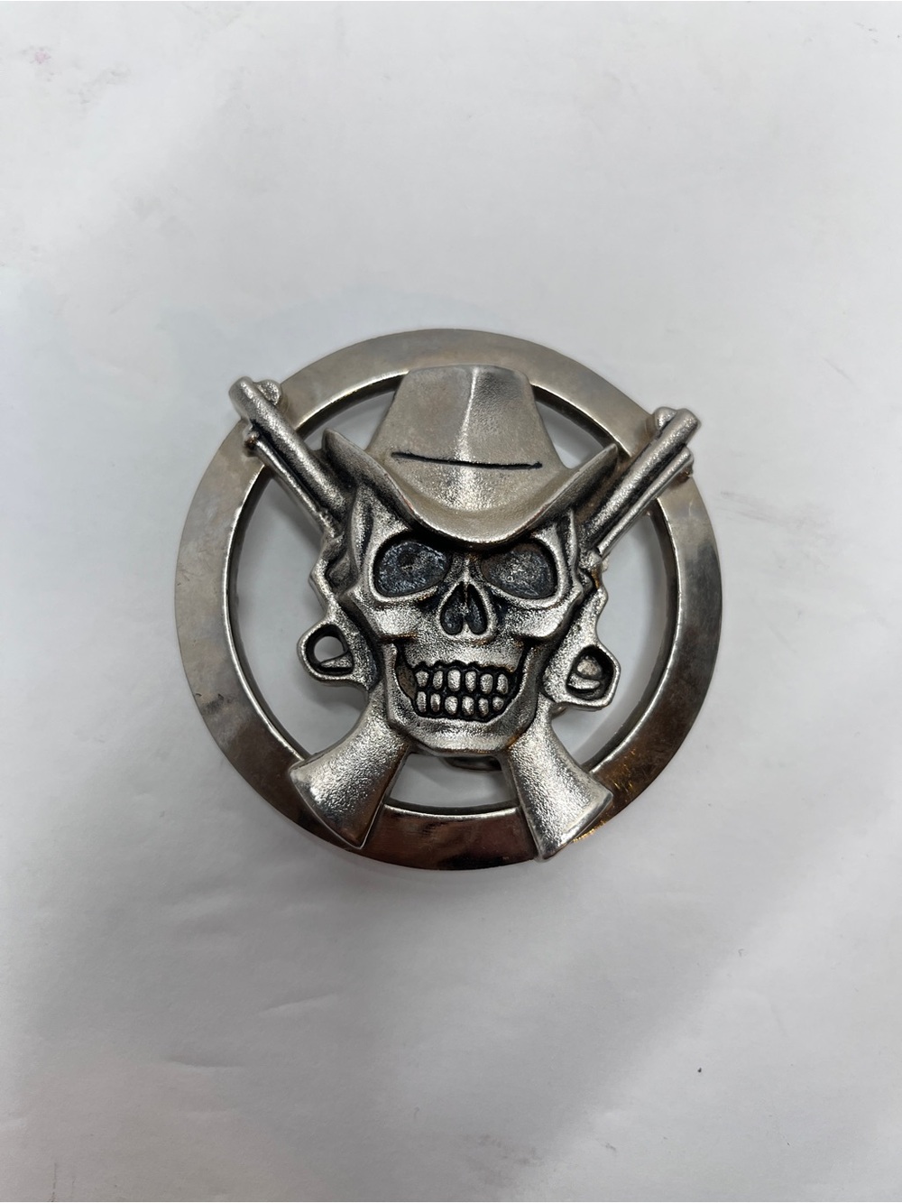 Silver Skull Cowboy Belt Buckle